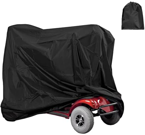 Heavy Duty Mobility Scooter Cover with Storage Bag, 210D Oxford Waterproof Anti-uv Wheelchair Storage Cover for Outside Storage, Travel Storage Cover to Prevent Rain Wind Dust Sun fits (140X66X91cm)
