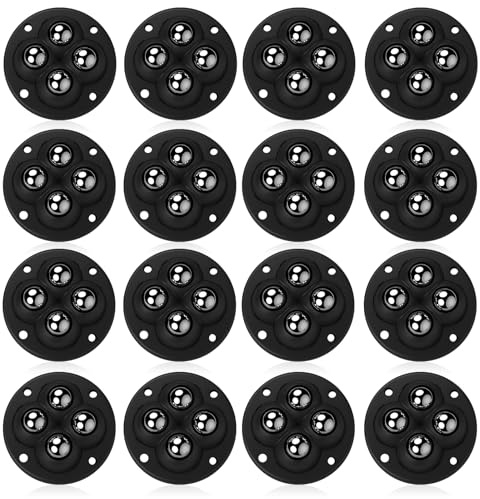 16 Pcs Self Adhesive Caster Wheels, Universal Pulley Castors Mini Swivel Casters Wheels Sticky Ball Castors 360° Rotation Small Appliance Rolls for Small Furniture Wardrobe Moving (Black)
