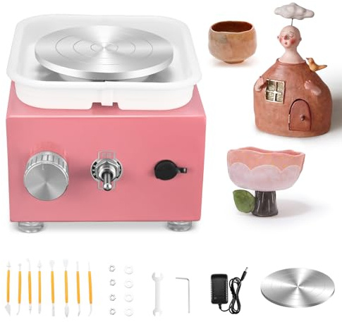 Töpferscheibe Elektrisch, Töpferscheibe Keramik Rad Maschine 30 W,Mini Electric Pottery Wheel mit 10/6,5 cm 2000 U/min Einstellbare Geschwindigkeit Töpferscheibe Kinder und Erwachsene PINK
