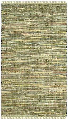 SAFAVIEH Rag Rug Collection Area Rug - 5' x 8', Light Green & Multi, Handmade Boho Stripe Cotton, Ideal for High Traffic Areas in Living Room, Bedroom (RAR127D)