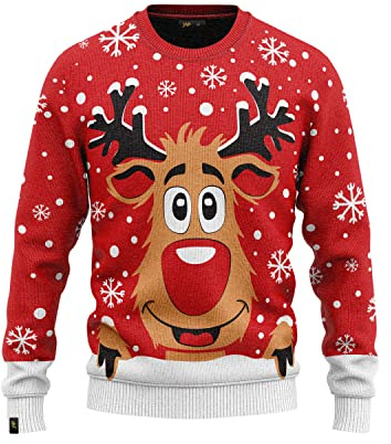 JAP Christmas - Maglione Natalizio - Rudolph - Donna, Uomo, Bambini, Famiglia - Maglioni Natalizi - Rosso - L