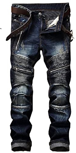 Men's Slim Fashion Ripped Straight Holes Blue Stretchy Jeans(34, 01 Blue)