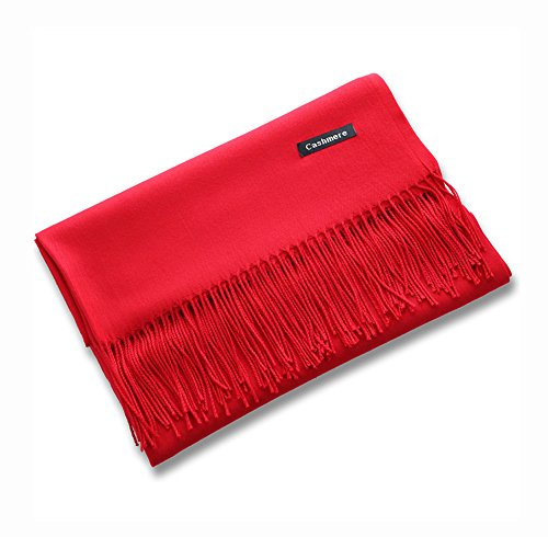 Cashmere Großer, superweicher Pashmina-Schal, Rot, 200 x 70 cm, 300 Gramm Gewicht, Acryl-Baumwollmischung