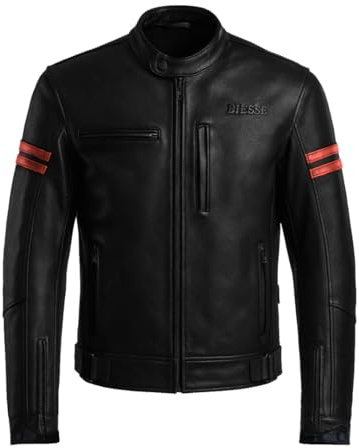 BI ESSE Motorradjacke aus Leder Vintage Kaffee Race, komplett mit abnehmbaren Protektoren, zertifiziert (schwarz, XXL)