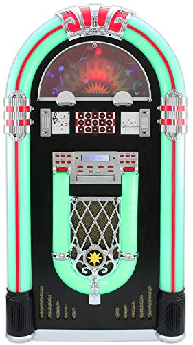 Jukebox Rétro à Poser sur Le Sol MonsterShop Lecteur CD, MP3, Bluetooth, Radio, AUX, Eclairage
