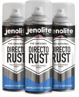 JENOLITE Directorust vernice spray lucida metallizzata | BLU | Vernice multisuperficie | Primer, fondo e finitura all-in-one | 3 x 400 ml