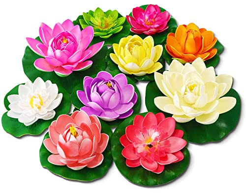 AIQINHU Konstgjorda lotusblommor, 10 st realistiska flytande skum-lotusnilja, 10 cm och 15 cm stor vacker naturtrogen blomma för damm pool fontän trädgårdsdekoration
