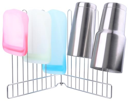 LEKUSHA Reusable Drying Rack, Foldable Freezer Bag Dryer, SUS304 Stainless Steel Stand for Gallon, Quart, Sandwich, Snack Bags
