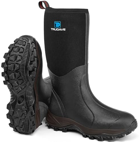 Trudave Rubber Boots for Men & Women with Steel Shank, Mens Rain Boots Waterproof Insulated, Reliable 6mm Neoprene Warm Anti-slip High Traction Multi-season Dry Mud Boot for Outdoor, Work, Hunting