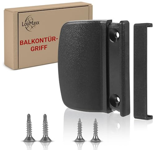 LouMaxx Maniglia esterna per porta del balcone, antracite, per il montaggio salvaspazio tra porta e tapparelle, set da 2 pezzi, maniglia per porta del terrazzo, viti (nascoste), maniglia con coperchio