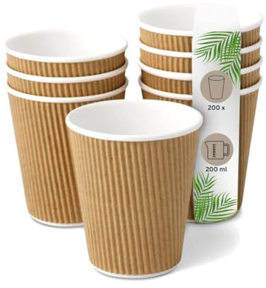 DeinPack 200 Riffelbecher 200 ml doppelwandig braun 8 oz Papp-Kaffeebecher | 200 Stück, to Go Pappbecher, Umweltfreundlich, Kaffee Trinkbecher mit Hitzebarriere, Riffelbecher, 8 oz
