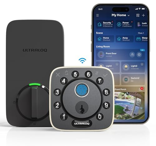 ULTRALOQ Bolt Fingerprint Smart Lock with Door Sensor, Built-in WiFi Smart Locks for Front Door, Biometric Smart WiFi Deadbolt, Auto Unlock, 10 Months Battery, IP65 Waterproof, BHMA Grade AAA