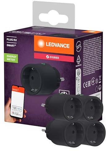 LEDVANCE SMART+ Presa intelligente per interni con tecnologia ZigBee, integra dispositivi tradizionali nella smart home, compatibile con Alexa o Google, nero, confezione da 4