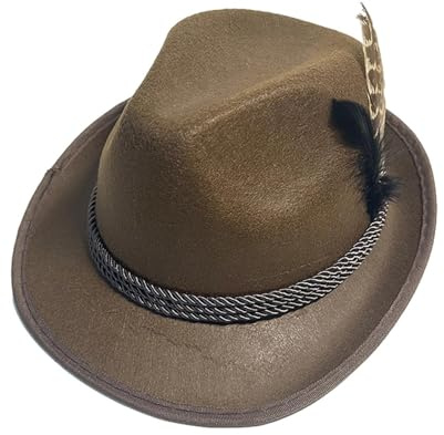 dzqad Trachtenhut mit Feder, Bayerischer Hut mit Feder, Retro Bayern Trachtenhut Filzhut, Jägerhut für Oktoberfest, Bayerischer Fedora Hut für Rollenspiele, Halloween-Party