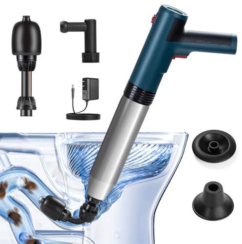 DkevEu Deboucheur Canalisation Professionnel avec Baromètre, Déboucheur Canalisation avec 4 Ventouses, Gants et Pince à Griffes, Électrique Deboucheur WC pour Toilettes, Tuyaux de Cuisine