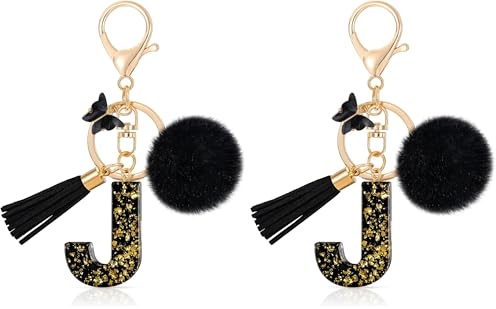 MWOOT Letter Keychain Initiale Buchstaben-Schlüsselanhänger,Alphabet Harz Kering Handtasche Geldbörse,Schwarz Keyring für Frauen