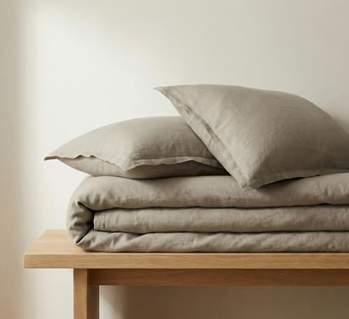 The Tangerine Store Set Copripiumino - Biancheria da Letto 100% Puro Lino, Comfort Traspirante e Termoregolante, Lusso Fatto a Mano - Beige Naturale, Queen (Standard USA) (223,5 x 228,6 cm)
