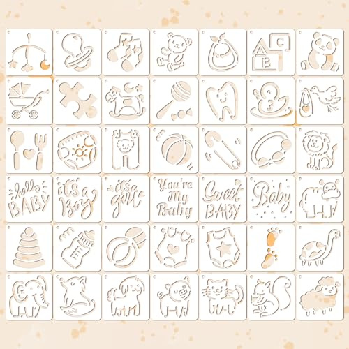 Set di 42 stencil da disegno, 7,6 cm, riutilizzabili, per baby shower, modelli per biglietti, scrapbooking, mobili, progetti fai da te, cameretta dei bambini