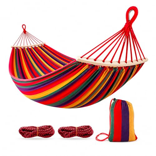 Amaca In Tessuto Con Borsa Da Trasporto E Terminali In Legno Da 40 Cm Struttura Resistente Per Giardino Campeggio Spiaggia Relax Outdoor Facile Da Montare 275 X 155 Cm Rosso