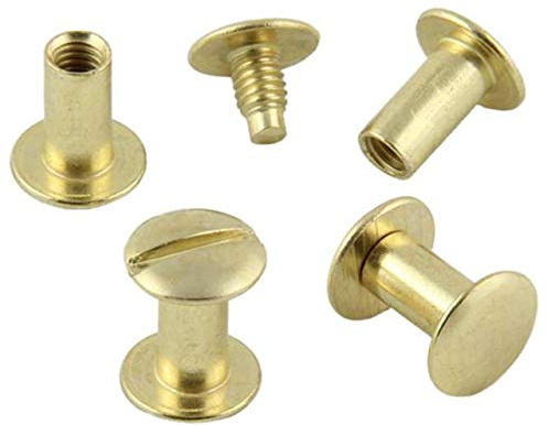 KLEBESHOP24 Buchschrauben vermessingt 10 mm, 50 Stück | Für Speisekarten, Musterbücher, Mappen, Alben und Bastelarbeiten