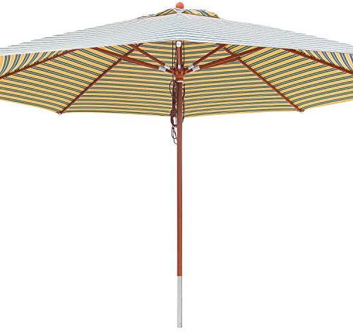 anndora® Sonnenschirm Holz 4 m rund Gartenschirm Marktschirm 400 cm - mit Winddach - Olefinstoff gestreift Grün Weiß Gelb