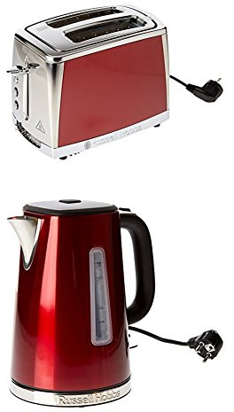 Russell Hobbs 23220-56 Luna Grille-pain de 2 fentes Rouge chromé 1550 W + Russell Hobbs 23210-70 Bouilloire Luna Rouge Solaire, 1, 7L Rouge chromé 1, 7 Litre, 2400