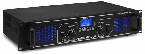Fenton FPL700 Amplificador de 700 vatios, amplificador de potencia de 3 canales, amplificador digital con Bluetooth, AUX, USB, reproductor MP3, amplificador de potencia multicanal, negro