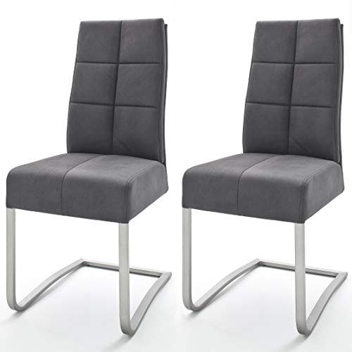 Robas Lund Esszimmerstühle 2er Set Grau, Schwingstuhl Esszimmerstuhl mit Taschenfederkern, Stuhl Salva 2