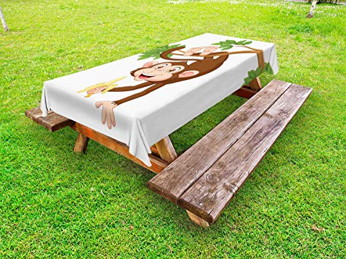 ABAKUHAUS Dibujos Animados Funda Nórdica, Mono con el árbol de plátano, de Tela Estampado Decorativo Apto Lavadora, 145 cm x 305 cm, El Chocolate Blanco