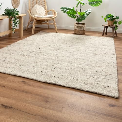 Steffensmeier Handwebteppich Korinth | Gesunder Wollteppich | Beste Schurwolle | Natur Dunkel, handgewebt, Größe: 200x290 cm