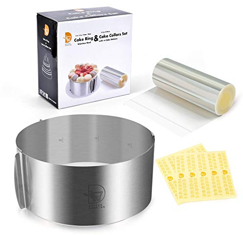 Adjustable Stainless Steel Cake Ring & Acetate Sheets for Baking, 6-12 Inches, Mousse Cake Mould & Collar Set
