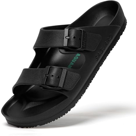 SAGUARO Mixte Chaussons Poids Léger Pantoufles Hommes Confortable Slip on Slipper Femmes Adulte Soft EVA Chaussures de Jardin Douche Piscine Slider Souple Sandales Intérieur, Clog Noir 42 EU