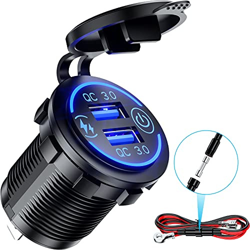 Kewig Quick Charge 3.0 Dual USB Ladebuchse, 36W Schnelllade-Steckdose mit Touch-Schalter, wasserdichter QC 3.0 USB-Ladeadapter für Auto, Boot, Marine, Motorrad, Golfwagen und mehr