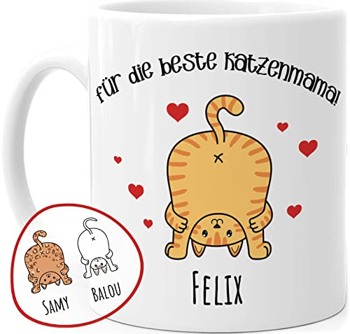Tassenliebling® - Personalisierte Katzen Tasse mit Spruch (1-2 Katzen), Lustige Katze für stolze Katzenmama oder Katzenpapa, weiße Keramik Tasse Katze selbst gestalten (1 Katze)