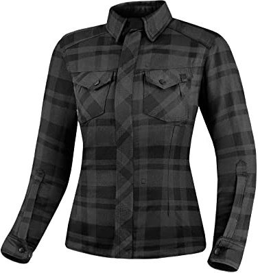 SHIMA RENEGADE LADY 2 Motorrad Hemd Damen - Verschleißfest Baumwolle Karierte Motorradjacke Damen mit CE Protektoren, FiberQL - Aramid und Kühlungsschicht, Reißverschluss (Schwarz, XS)