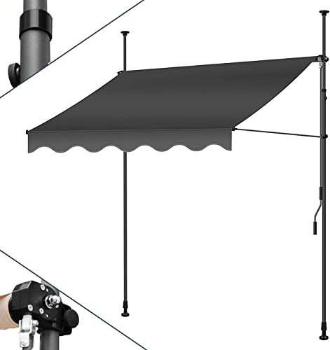 WOLWES Klemmmarkise 2/2.5/3m Breit, Markise Balkon Ohne Bohren, Sonnenschutz Standmarkise mit Kurbel, Markisen für Schatten und Regen (Color : Grigio, Size : 2m/78in)
