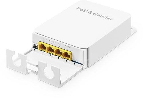 Outdoor Gigabit PoE Passthrough Switch, 1 PoE in 3 PoE Out Extender, IEEE802.3af/at PoE Powered, 10/100/1000Mbps Ethernet, Wandmontage Wasserdicht Plug and Play