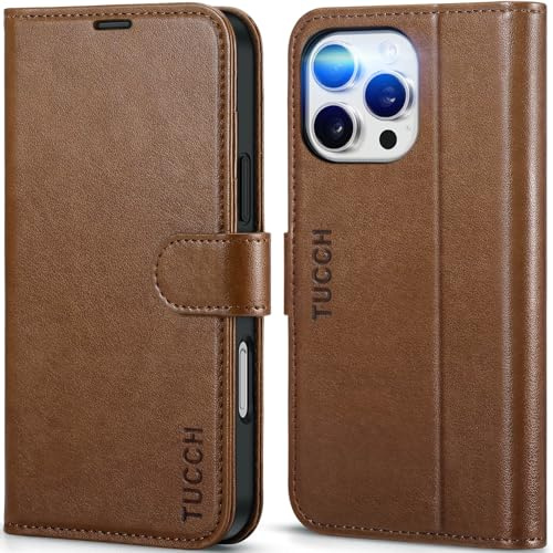 TUCCH Folio Wallet Case for iPhone 16 Pro Max (6.9) 2024, Brown | 4 Card Holders, RFID Blocking, Kickstand, Shockproof TPU, Premium PU Leather, Magnetic Closure, Foldable Flip Cover