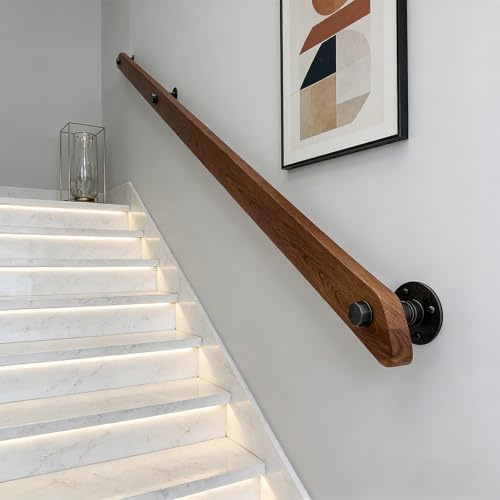 KEPMOGOH 50–440 cm ledhänder, rund trappramp i trä för väggmontering, säkerhetsramp för äldre, stödstång för händer i korridorer, komplett kit (A, 400cm)