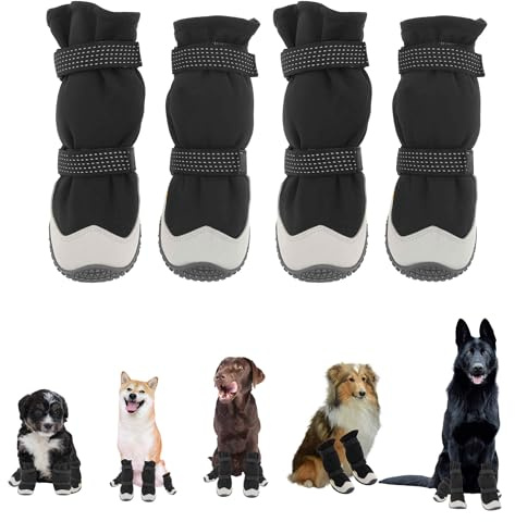 CAPASTEC Hundeschuhe Wasserdicht Anti-Rutsch Reflektierend 4 Stück Schwarz | Mikrofaser, Gummi, Größe 7#, Breite 6.5cm, Für Outdoor, Verstellbarer Klettverschluss, Pfotenschutz