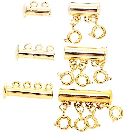 HAWILLOSCH 3pcs Necklace Layering Clasps Jewelry Connector Buckles Gold Double Triple Quadruple Row DIY Accessory for Bracelet Making and Necklace Craft