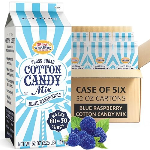 Premium America Blue Raspberry Cotton Candy Floss Sugar Carnival-Style Fluffy Fun, Pre-Mixed & Ready to Use for Parties, Events & Festivals 3.25 lb Cartons Case of 6
