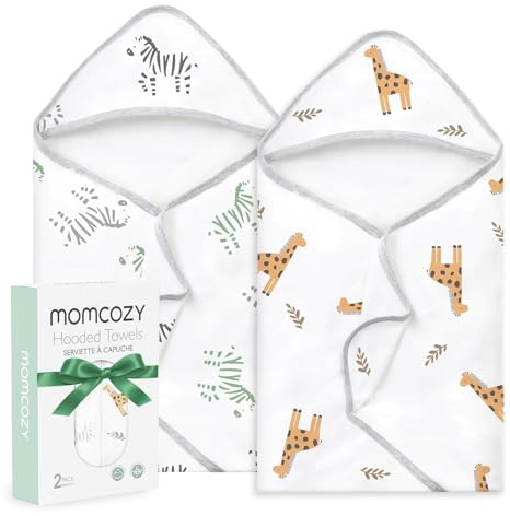 momcozy Asciugamano da bagno con cappuccio, confezione da 2 pezzi, con cappuccio e spugna di cotone, misura grande, 90 x 90 cm (35 pollici), set di asciugamani da bagno per ragazzi/ragazze, dai
