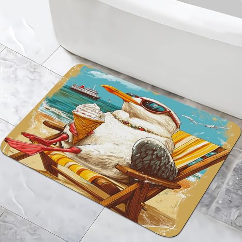 YISUMEI ‌Möwe Genießt den Strand‌ Badematte, 40 x 60 cm, rutschfest, Super Saugfähig, Schnell Trocknend, mit Gummirückseite, dünn, Badezimmermatte, passend unter Tür