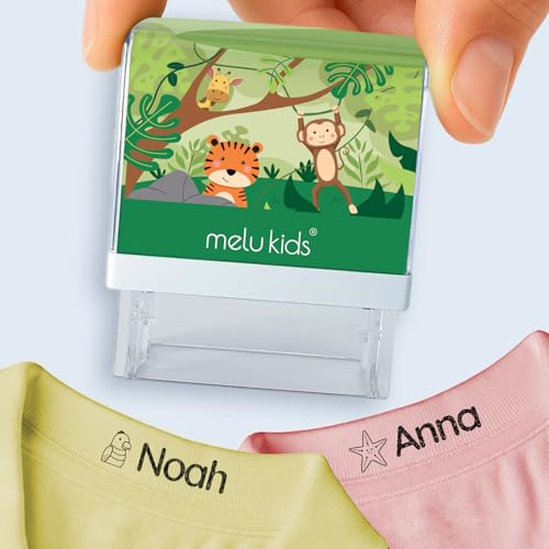 melu kids® Timbro Personalizzato Per Bambini - Per Abbigliamento, Oggetti e Carta, Timbro Vestiti Bambini Asilo, Personalizzabile e Lavabile in Lavatrice