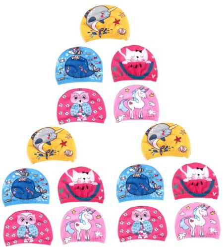 Toyvian 3 Series Gorro De Natación para Set Diseño Gorro Infantil Y Elástico para Piscina Incluye Estampados Divertidos De Búhos Y 5 Piezas X 3