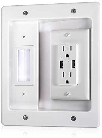 in Wall Cable Management Kit with Brush Wall Plate, AC Outlets & USB Ports, Recessed Outlet Box, for Walls Mount TV with Cable Management Box, in Walls TV Connection Kit for Home Theater Systems