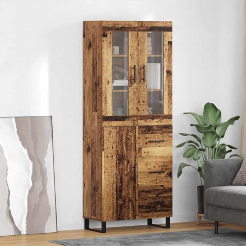 Nqyjm Storage Unit with Door 3 Drawers High Cabinet Set of 2 Antique Wood Chipboard and Glass Kitchen Sideboard, Side Cabinet for Living Room Model 3