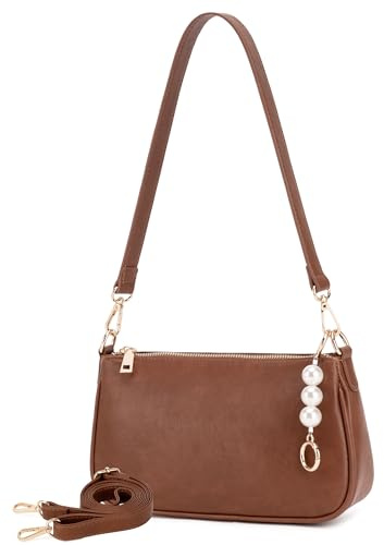 Travistar Handtasche Damen Klein Y2K Tasche – Mini Schultertasche Damen mit Perlenanhänger, Verstellbarem Riemen, Kartenfächer & PU Leder Umhängetasche, Crossbody Bag, Clutch für Frauen & Teenager
