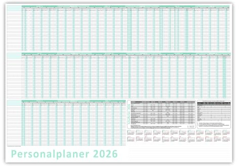 Urlaubsplaner/Personalplaner 2026 nass abwischbar mit Folienkaschierung - DIN B1 Format (1000 x 700 mm) 22 Mitarbeiter Januar bis März Folgejahr mit Schulferien (gerollt!)